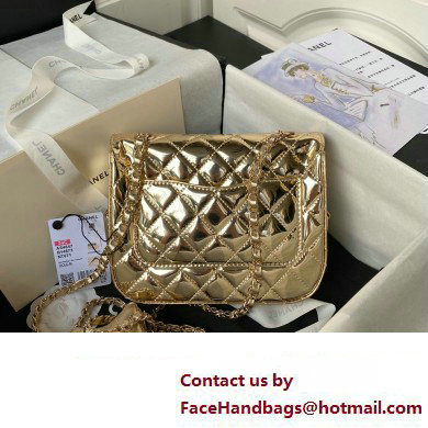 chanel Metallic Mirror Calfskin, Metallic Lambskin  &  Gold-Tone Metal Mini Flap Bag  &  Star Coin Purse AS4647 gold 2024